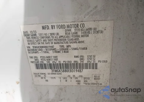 2014 Ford Flex Se из США, поврежденный, VIN 2FMGK5B80EBD19487